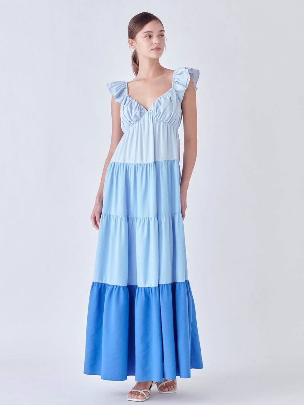 English Factory Two-Tone Blue Tiered Maxi Dress